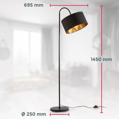 Lampadaire Rétro Pivotant I Abat-jour En Tissu Noir Et Doré I E27 I Câble De 140 Cm I Salon I Chambre I Moderne – Image 5