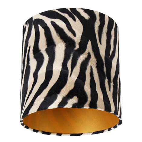 QAZQA Cilinder Velours - Abatjour Classique/Antique - Ø 25 Cm - Imprimé Zèbre - Classique/Antique -