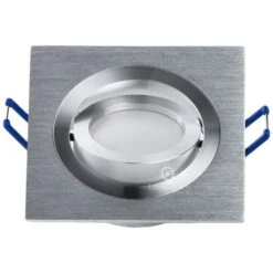 Support Spot Carré Encastrable Orientable Aluminium Sans Douille + Ampoule - Aluminium Brillant