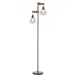 HOMCOM Lampadaire Design Industriel 40 W Max. Double Suspension Métal Filaire Hauteur Réglable Noir