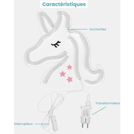 Neon Licorne 32 Cm - Prise Et Interrupteur On/Off Inclus Neon LED Pour Decoration Chambre D'Enfant - Lampe Néon LED Licorne Sur Secteur Avec Interrupteur – Image 4
