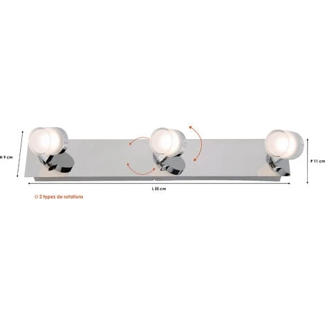 Réglette 3 Spots Spécial Salle De Bain IP44 (13,5W 1050LM 3000K) Chrome - Voltman – Image 2