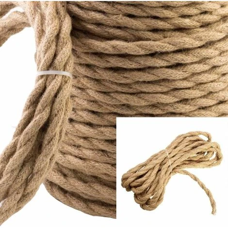 LED Lighting Fil électrique Tissu Rétro Corde De Chanvre Tressé Torsadée Câble 2 Noyaux (2x0.75mm²) Pour Accessoires De Lampe à Suspendre 5M – Image 2