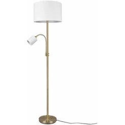 Lampadaire Lampadaire Plafonnier Wash Lampe De Salon Lampe De Lecture Avec Spot Flexible, Commutable Séparément, Tissu Métallique, Laiton Blanc, DxH 50x170 Cm