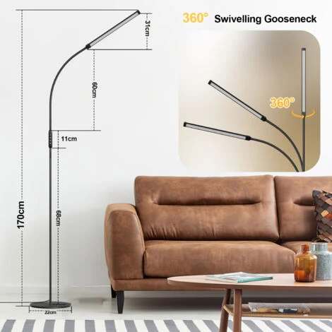 Hengda 12W LED Lampada Da Pavimento A Collo Di Cigno Con Telecomando, Dimmerabile 3 Temperature Di Colore Orientabile Lampada A Stelo Con Modalità Notte Per Soggiorno Camera Da Letto Lettura – Image 2
