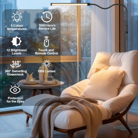 Hengda 12W LED Lampada Da Pavimento A Collo Di Cigno Con Telecomando, Dimmerabile 3 Temperature Di Colore Orientabile Lampada A Stelo Con Modalità Notte Per Soggiorno Camera Da Letto Lettura – Image 3