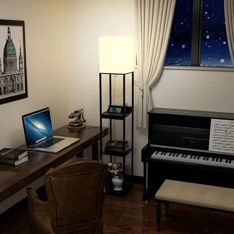 Lampadaire Salon En Bois Massif Avec 2 Ports De Charge USB Et 1 Tiroir, Lampe Sur Pied De Avec En Bois Etagères Pour Chambre Et Salo – Image 5