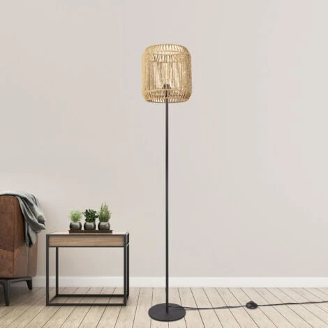 Paco Home Lampadaire Moderne Salon Chambre Aspect Rotin Boho Corbeille Lampadaire E27 Un Pied Noir, Beige (Ø28 Cm) – Image 2