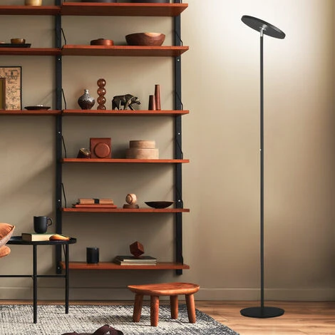 Lampadaire, Dimmable, Lampadaire LED Moderne, Noir, Uplighter, Dimmable, Variateur Tactile, Spot Orientable, 1x LED 32W 3700Lm 2700-6500K, DxH 30x180 Cm – Image 2