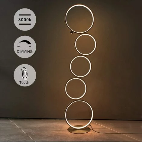 ZMH LED Lampadaire Dimmable Lampadaire Moderne 32W Interrupteur Tactile Lampadaire Blanc Chaud 3000K Aluminium Uplighter 5 Lumières Lampadaire Noir En Forme D'anneau Pour Chambre Salon étude 110cm-noi