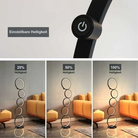 ZMH LED Lampadaire Dimmable Lampadaire Moderne 32W Interrupteur Tactile Lampadaire Blanc Chaud 3000K Aluminium Uplighter 5 Lumières Lampadaire Noir En Forme D'anneau Pour Chambre Salon étude 110cm-noi – Image 4
