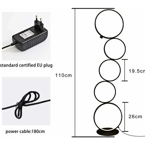 ZMH LED Lampadaire Dimmable Lampadaire Moderne 32W Interrupteur Tactile Lampadaire Blanc Chaud 3000K Aluminium Uplighter 5 Lumières Lampadaire Noir En Forme D'anneau Pour Chambre Salon étude 110cm-noi – Image 5
