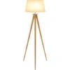 HOMCOM Lampadaire Trépied Design Scandinave Dim. 59L X 59l X 152H Cm 40 W Max. Piètement Bambou Effilé Abat-jour Toile Aspect Lin Beige