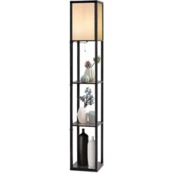 COSTWAY Lampadaire Avec 3 Niveaux Etagère 220-240V,60W (Ampoule Non Inclus)