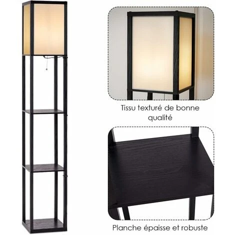 COSTWAY Lampadaire Avec 3 Niveaux Etagère 220-240V,60W (Ampoule Non Inclus) – Image 3
