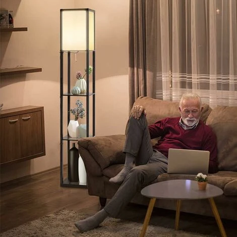 COSTWAY Lampadaire Avec 3 Niveaux Etagère 220-240V,60W (Ampoule Non Inclus) – Image 5