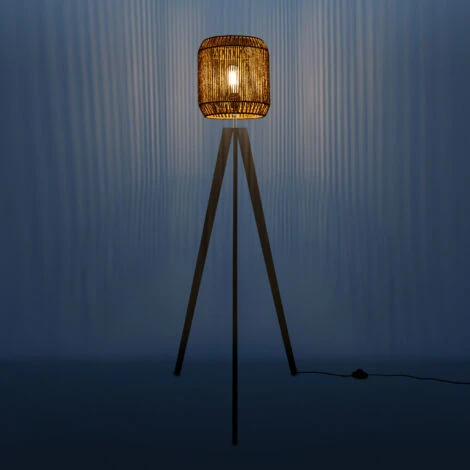 Paco Home Lampadaire Moderne Salon Chambre Aspect Rotin Boho Corbeille E27 Beige (Ø28 Cm), Lampadaire Noir – Image 3