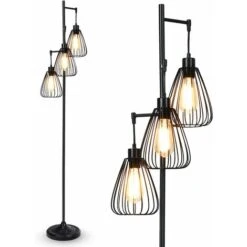 GOPLUS Lampadaire Industriel En Metal A 3 Tetes En Forme De Larme, Lampe A Pied Debout De Design Retro Et Hauteur 170 CM, Lampadaire D’Arbre Rustique Pour Salon, Cuisine, Noir(Ampoule Non Inclus)