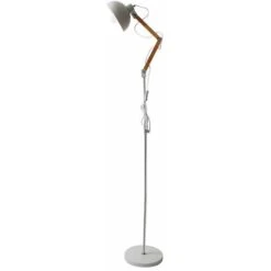 Lampadaire Métal Industriel Sur Pied En Bois - H.150cm - Blanc -