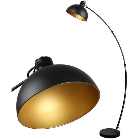 Lampadaire Arc, Lampe à Pied Design Rétro, Abat-jour Réglable, 1x E27 Max. 60 Watt, Métal, En Noir-doré,Lampadaires Pour Le Salon, Les Salons,la Lecture
