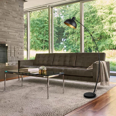 Lampadaire Arc, Lampe à Pied Design Rétro, Abat-jour Réglable, 1x E27 Max. 60 Watt, Métal, En Noir-doré,Lampadaires Pour Le Salon, Les Salons,la Lecture – Image 2