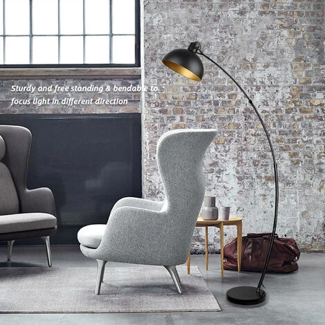 Lampadaire Arc, Lampe à Pied Design Rétro, Abat-jour Réglable, 1x E27 Max. 60 Watt, Métal, En Noir-doré,Lampadaires Pour Le Salon, Les Salons,la Lecture – Image 5