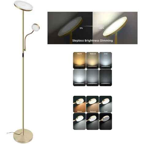 LED Dimmable Lampadaire Eclairage Indirect Moderne,avec Télécommande -2 Leds Lampe Sur Pied Luminosité Réglable, - Éclairage Intérieur - Salon I Chambre I Cuisine I Salle à Manger - Bronze/gold