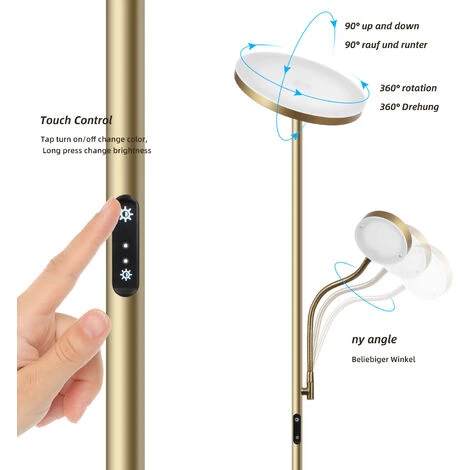 LED Dimmable Lampadaire Eclairage Indirect Moderne,avec Télécommande -2 Leds Lampe Sur Pied Luminosité Réglable, - Éclairage Intérieur - Salon I Chambre I Cuisine I Salle à Manger - Bronze/gold – Image 3