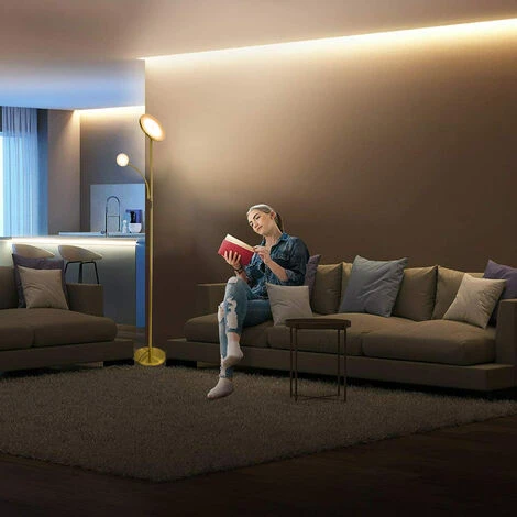LED Dimmable Lampadaire Eclairage Indirect Moderne,avec Télécommande -2 Leds Lampe Sur Pied Luminosité Réglable, - Éclairage Intérieur - Salon I Chambre I Cuisine I Salle à Manger - Bronze/gold – Image 4
