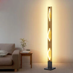 Lampadaire LED Blanc Chaud Spirale Moderne Unique,luminaire Ondulé Idéal Pour Une Chambre, Un Salon Ou Une Salle à Manger, Lampe Sur Pied Design Bois Naturel En Métal Éclairage Intérieur Décoration