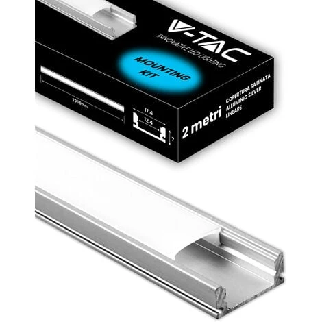 V-TAC Profilé Aluminium Couleur Argent Pour Bande LED (L Max : 12.4mm) Couverture Satinée 2000 X 17.4 X 7mm – Image 2