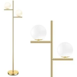 Lampadaire Sur Pied Salon 165cm Avec Abat-jour En Verre Lampadaire Moderne Pour Salon Chambre Bureau Or Ampoule E27 Non Inclue