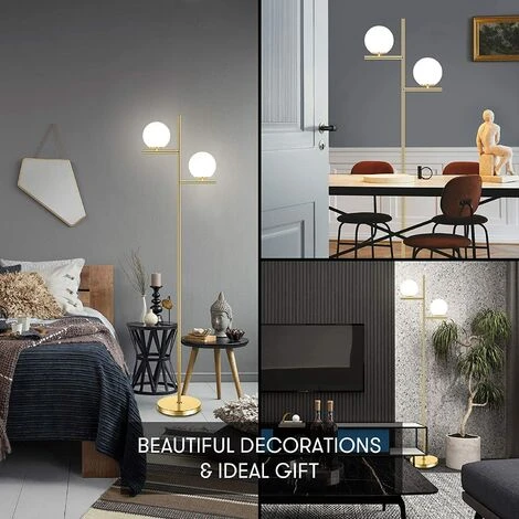 Lampadaire Sur Pied Salon 165cm Avec Abat-jour En Verre Lampadaire Moderne Pour Salon Chambre Bureau Or Ampoule E27 Non Inclue – Image 4