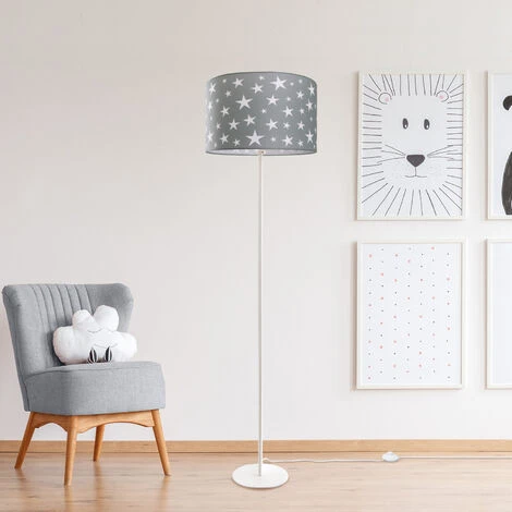 Paco Home Lampe Pour Enfant Lampadaire Chambre D'enfant, Motif étoiles, Lampadaire E27 Un Pied Blanc, Taupe (Ø38 Cm) – Image 2