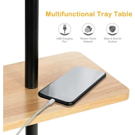 RELAX4LIFE Lampadaire Sur Pied Avec Abat-Jour En Lin, Lampe à Poser Avec Planche De Rangement Et Interface USB, Lampadaire Avec Douille E27 Et Interrupteur à Tirette, Convient Pour Salon, Chambre – Image 5