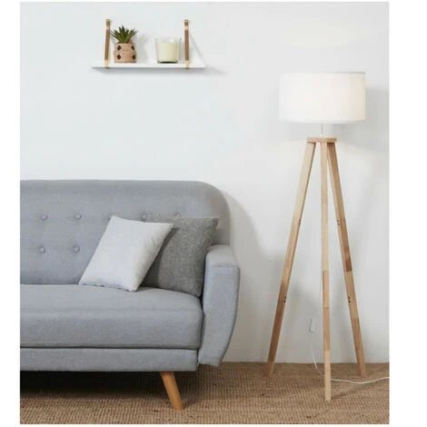 Lampadaire Carlo Abat-jour Tissu Pieds 100% Bois L 40 X L 40 X H 156 Cm INTERNATIONAL DESIGN – Image 3