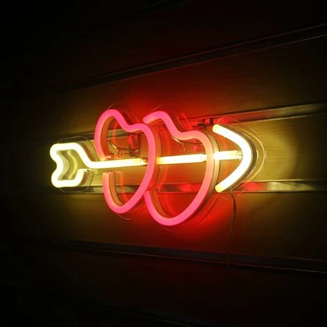 Led Cupidon Enseignes Au Néon Coeur Rouge Néon Mural Décoratif Enseigne Au Néon Usb Puissance Veilleuse Pour Chambre Bar Appartement Mariage Saint Anniversaire Cadeau D'anniversaire (Jaune Rouge)u202 – Image 2