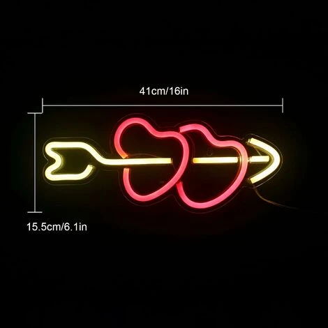 Led Cupidon Enseignes Au Néon Coeur Rouge Néon Mural Décoratif Enseigne Au Néon Usb Puissance Veilleuse Pour Chambre Bar Appartement Mariage Saint Anniversaire Cadeau D'anniversaire (Jaune Rouge)u202 – Image 3