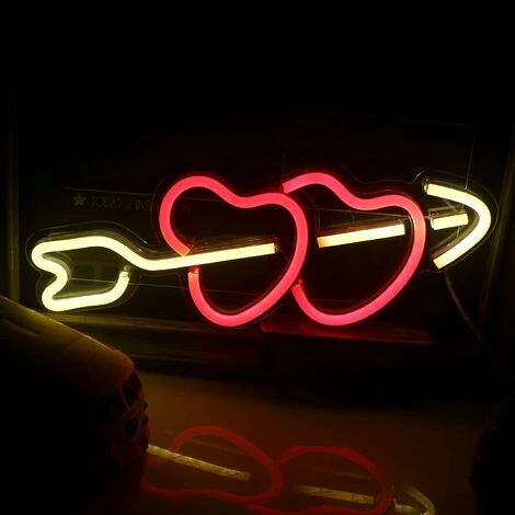 Led Cupidon Enseignes Au Néon Coeur Rouge Néon Mural Décoratif Enseigne Au Néon Usb Puissance Veilleuse Pour Chambre Bar Appartement Mariage Saint Anniversaire Cadeau D'anniversaire (Jaune Rouge)u202 – Image 5
