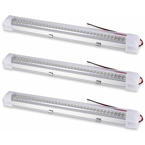 3 Pieces Barre Lumineuse LED,(12V)500LM Lampe Voiture Intérieur, LED Plafonnier Voiture Pour Bus Caravane Cuisine Salle De Bain Blanc Bande Intérieure éclairage Avec Interrupteur Marche/arrêt ,pour A – Image 2