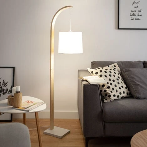 Lampadaire Bois Et Textile Haakon Blanc – Image 5