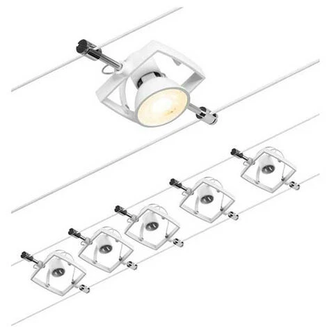 Spots Sur Câble Tendu Kit Mac 2 WIRE Sans Ampoules Paulmann - Leds - Blanc Dépoli - 5X10W - 230/12 V