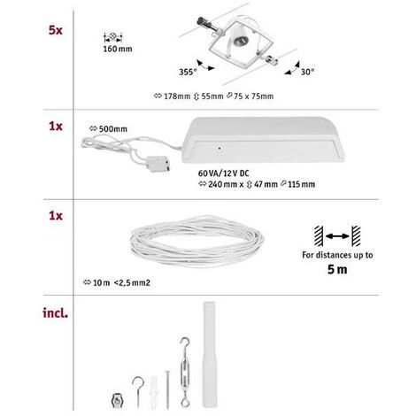 Spots Sur Câble Tendu Kit Mac 2 WIRE Sans Ampoules Paulmann - Leds - Blanc Dépoli - 5X10W - 230/12 V – Image 3