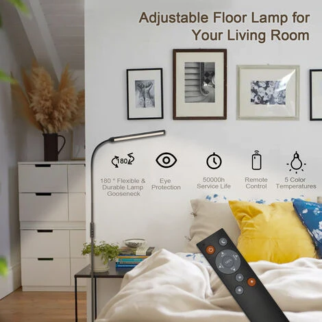 Randaco 9W Lampadaire Lampadaire LED Cou Flexible Uplighter Salon Bureau Dimmable – Image 5