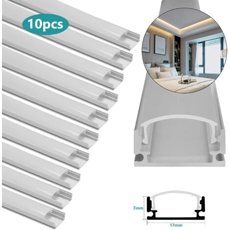 EINFEBEN 10x1M Profilé Aluminium LED Angle Anodisé Diffuseur Laiteux Pour Ruban Bande LED Couvercle Blanc Opaque Forme En U