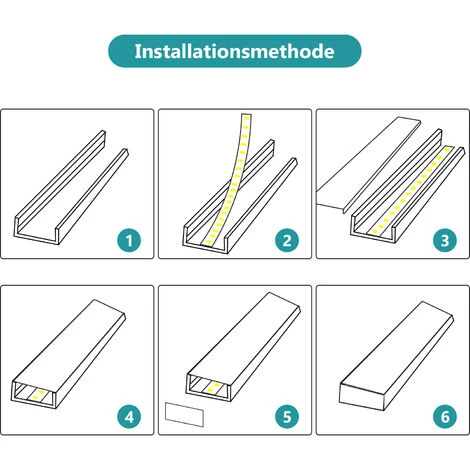 EINFEBEN 10x1M Profilé Aluminium LED Angle Anodisé Diffuseur Laiteux Pour Ruban Bande LED Couvercle Blanc Opaque Forme En U – Image 4