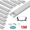 SWANEW 10x1M Profilé Aluminium LED Angle Anodisé Diffuseur Laiteux Pour Ruban Bande LED Couvercle Blanc Opaque Forme En U