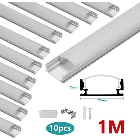 SWANEW 10x1M Profilé Aluminium LED Angle Anodisé Diffuseur Laiteux Pour Ruban Bande LED Couvercle Blanc Opaque Forme En U