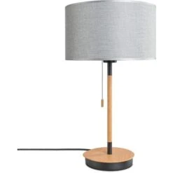 Paco Home Lampadaire Salon Abat-Jour Tissu Lampe À Poser Textile E27 Veilleuse Gris (Ø28cm), Lampe De Table - Noir