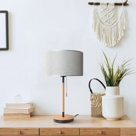 Paco Home Lampadaire Salon Abat-Jour Tissu Lampe À Poser Textile E27 Veilleuse Gris (Ø28cm), Lampe De Table - Noir – Image 2